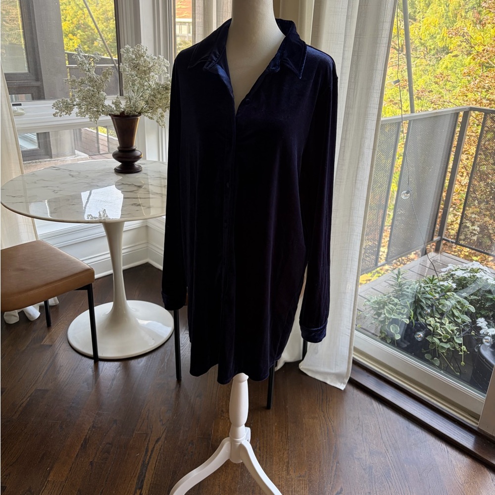 Superdown Blue Velvet Long-Sleeve Button-Up Dress